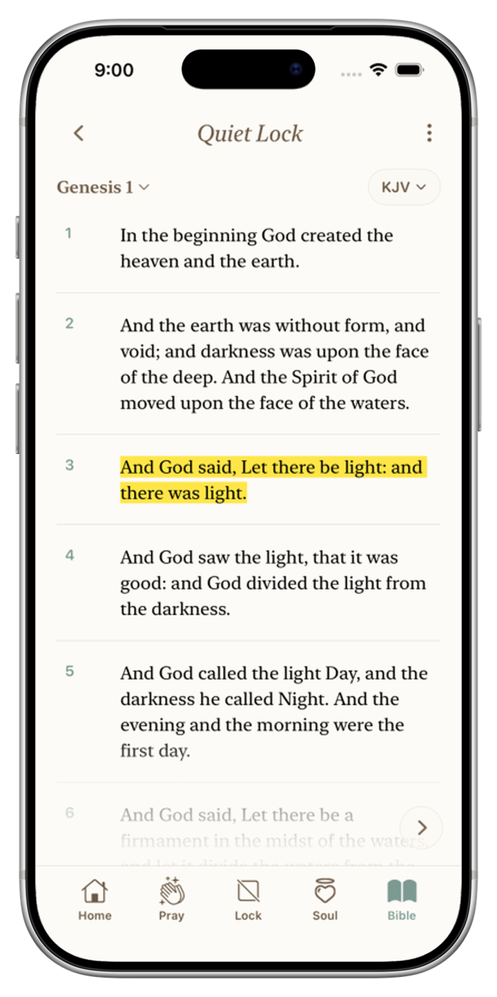 Bible reader open to Genesis 1 in the KJV