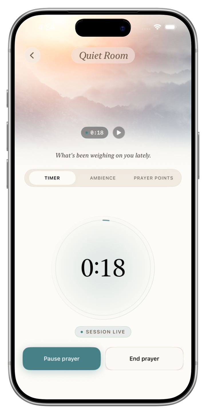 Quiet Room stillness timer with ambience and prayer points